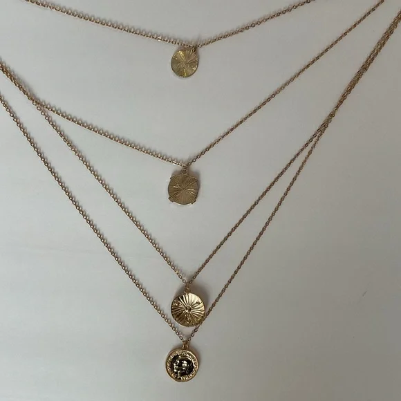 European & Australian Coin Pendant 4 layered Tiered Gold Tone Euro Travel Summer - Picture 11 of 11